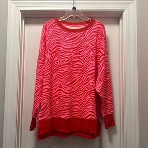 Crown & Ivy oversized pink and red zebra print sweatshirt